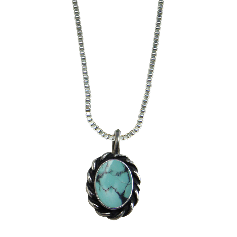 Sterling Silver Little Chinese Turquoise Pendant Necklace